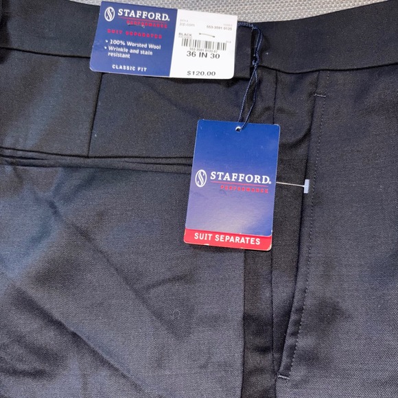 Stafford Performance Men's Black Worsted Wool Classic Fit Suit Pants 36x30 - Picture 1 of 5